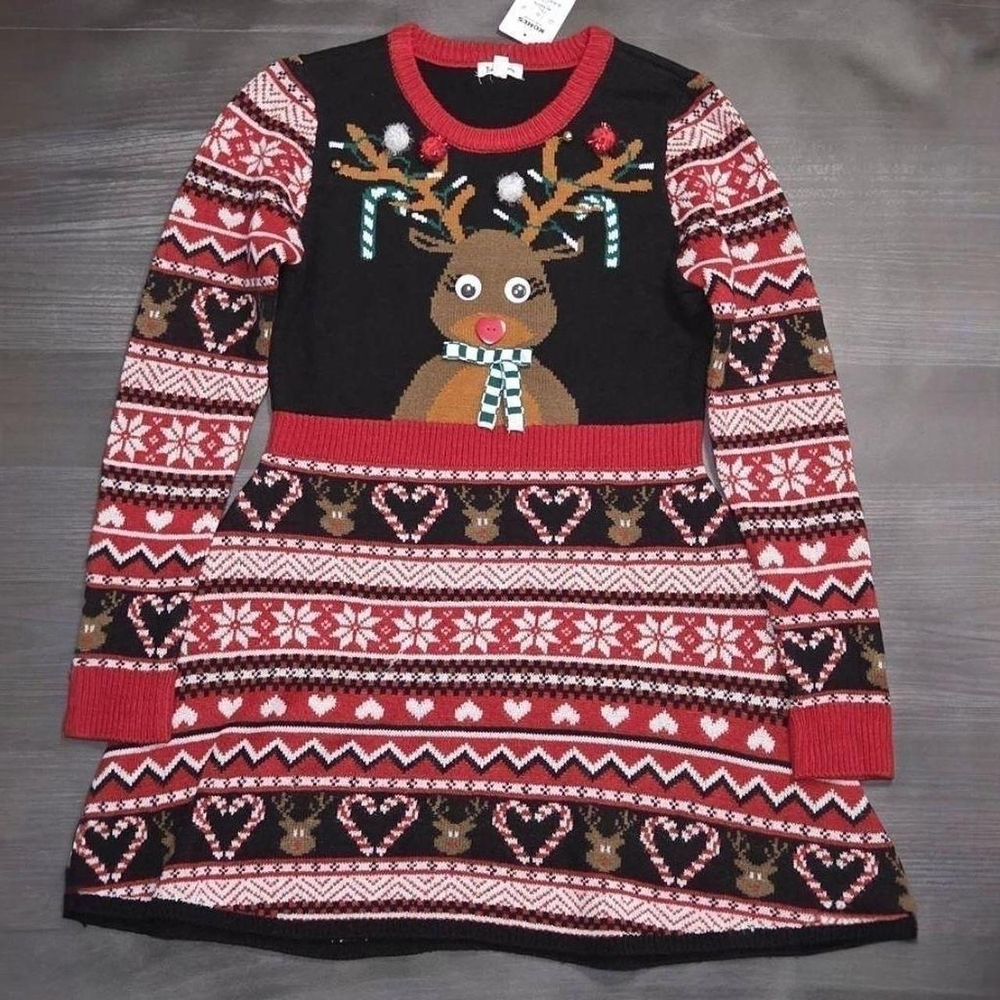 Juniors Born Famous Reindeer Sweater Dress size XL